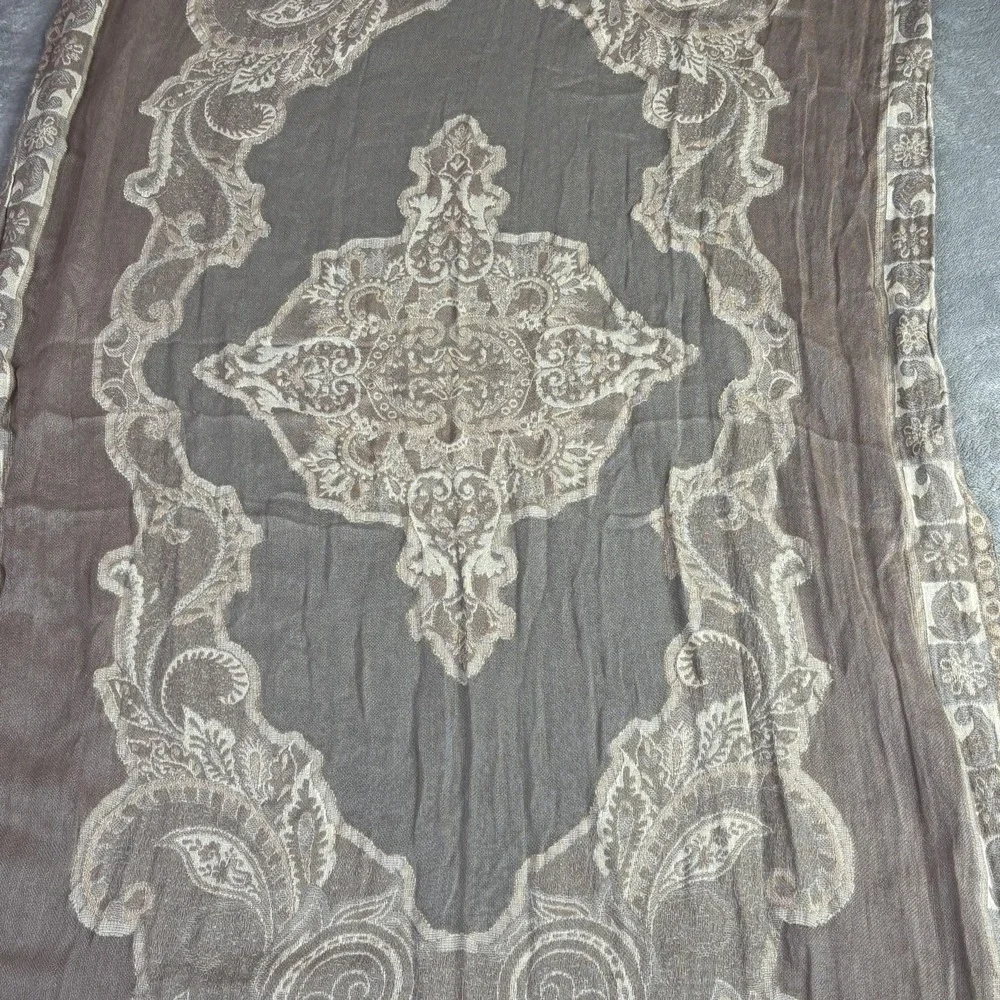 Pashmina Shawl Wrap Womens‎ Gray Paisley Embroidered Tassel Fringe Boho India
